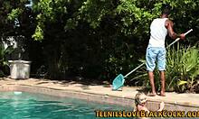 Interracial teen plowed deep by monster black cock with outdoor creampie finish