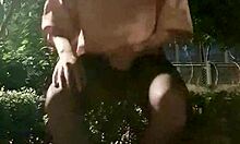 Ladyboy Flashes Stockings Outdoor Then Explosive Cumshot Masturbation