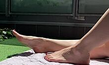 huge cock spied on balcony jerking wildly before exploding over wife's massive feet below