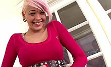 christina's pink hair hottie lips wrap tight around huge cock for pov cum swallow