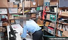 shaved teen shoplifter punished rough doggystyle by guard in garage