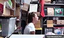 shaved teen shoplifter punished rough doggystyle by guard in garage