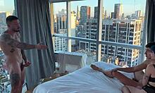 we ram our tattooist argentia's throat deep with cocks in gagging bdsm domination facial frenzy