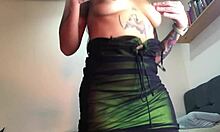 hairy alt girl's pierced nipples and armpits star in deepthroat dildo solo fetish