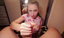 Pretty neighbor babe sucks cock moaning pretty on pov cam