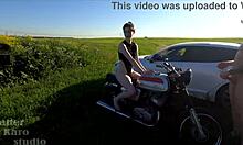 hot pearl bends over for biker's big cock ass pounding moto fuck