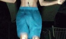 pretty skinny brunette mature solo workout in gym with roommate vibes.