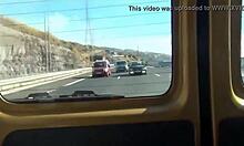 young adult blonde teases with toys in public car on webcam.