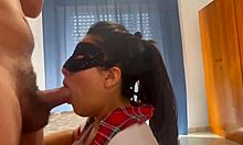 Shy latina student craves cum-guzzling blowjob facial