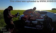 hot pearl bends over for biker's big cock ass pounding moto fuck