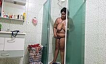 Feel the steam as stepmom showers flaunting her huge natural big tits and fat bbw pussy curves