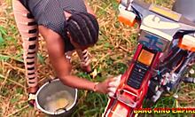 AFRICAN WIFE QUEEN RIDES EX-BOYFRIEND'S BIG DICK DOGGY IN GHETTO OUTDOOR FUN