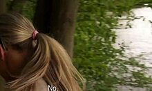 Stranger picks up hot Euro babe flashing natural tits outdoors