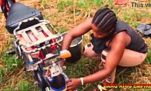 AFRICAN WIFE QUEEN RIDES EX-BOYFRIEND'S BIG DICK DOGGY IN GHETTO OUTDOOR FUN