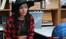 Security Guards Pound Cute Petite Teen Shoplifter Office Threesome Fuck