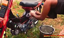 AFRICAN WIFE QUEEN RIDES EX-BOYFRIEND'S BIG DICK DOGGY IN GHETTO OUTDOOR FUN