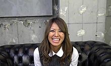 skinny japanese teen teases with her tight hairy pussy before rough standing creampie at jav casting