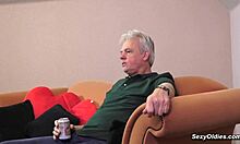 Kinky redhead rides old man's cock cowgirl style hard