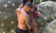 brazilian rio muse falls for young stud's cock at the waterfall