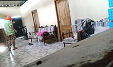 Stepmom rests on sofa until stepson arrives and fucks her whore style hard