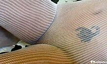 fishnet milf mommy rips clothes strips teasing her wet milf slit close-up
