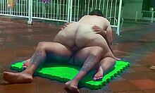 Busty Mature Milf Slut Barebacks Big Ass Outdoors at Luxembourg University Pool with Latin Stud