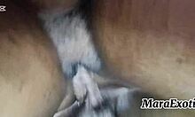 pov closeup mara exotic's creamy hairy ebony milf pussy takes bareback big black backshots