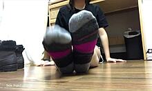 teasing my wrinkled asian cougar feet out of puma socks pov fetish