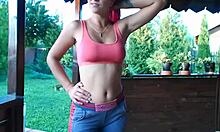 WOW TEEN STRIPS OUTDOORS FLASHING CAMELTOE TOES!