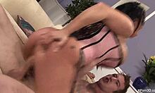 busty milf mom titty fucks young guy's long dick before creampie facial