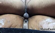 pov closeup mara exotic's creamy hairy ebony milf pussy takes bareback big black backshots