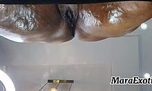 pov closeup mara exotic's creamy hairy ebony milf pussy takes bareback big black backshots