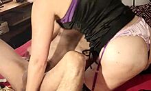 french amateur in satin lingerie takes pov pussy pounding deepthroat ass to mouth