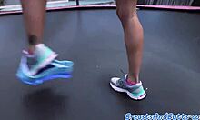 Busty milf's huge tits squeezed in titty fuck during steamy shower session