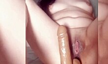 latina milf feels intense pleasure riding huge dildo across floor