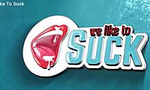 Amateur blonde teases licks balls then sucks cock close-up pov