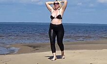 Damn my big leather ass in heels walks beach naked blonde milf legs spread pussy fetish forest tease