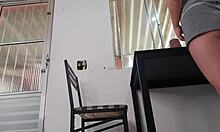 stepdaughter sits perfect ass on lap for hot coffee grind tease