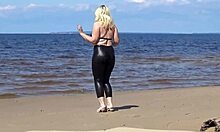 Damn my big leather ass in heels walks beach naked blonde milf legs spread pussy fetish forest tease