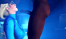 Blonde teen facefucked by monster cock in Zero Suit Samus costume