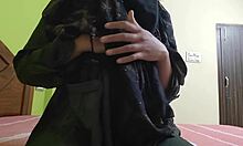 Muslim wife with perfect curvy body and huge boobs gets horny for creampie on bed