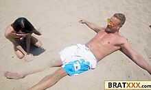 tiny brunette grabs massive cock post-beach, rides it doggystyle 😏🏖️