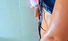 tanned latina teen's wet shower tease hides horny secrets