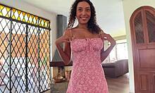 brunette latina's natural tits tease before extreme rimjob blowjob