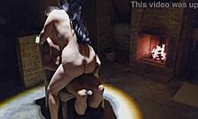 wild bareback fuck by fireplace in isolated cabin with curvy latina