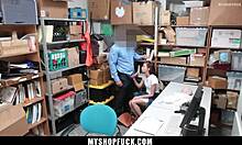 stepdaughter caught stealing takes lp guard's cock bent over in shop missionary pounding