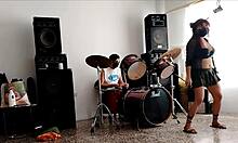 drumming gets her shaking that fat ass while stripping lingerie in kinky neighbor roleplay