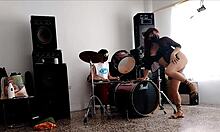 drumming gets her shaking that fat ass while stripping lingerie in kinky neighbor roleplay