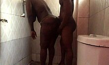 she bends over in the bathroom, fat ass fingered doggystyle first time