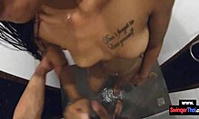 Horny amateur teen couple bends over in shower for rough doggystyle pounding and blowjobs